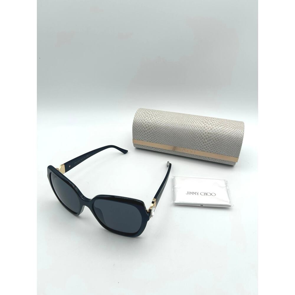 Jimmy Choo Manon/G/S Sunglasses Black Gold Crystal Accent 57-18 w/ Case Italy